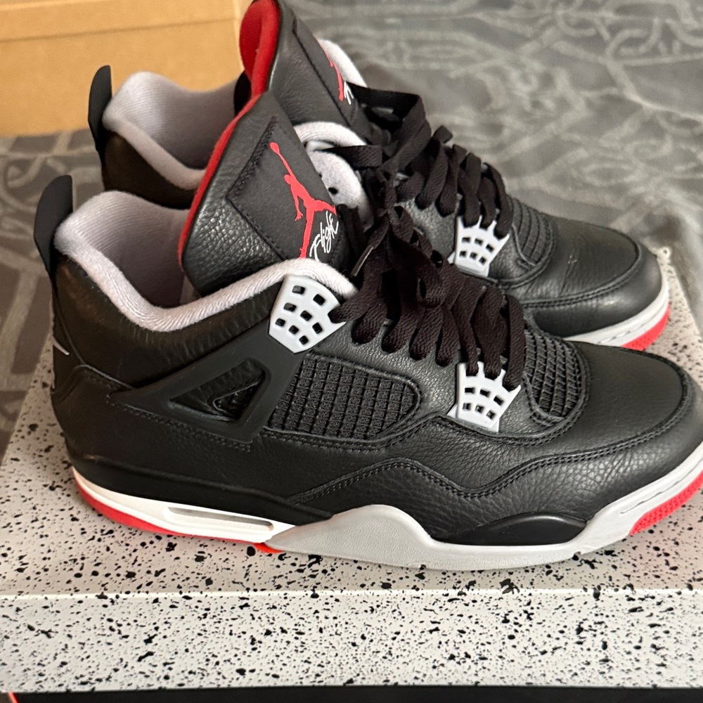 Nike Air Jordan 4 Black/Red/White Leather Sneakers